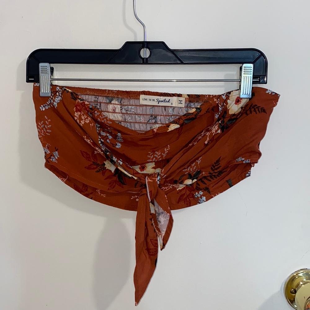 Dust Orange Tube Top with Flowers